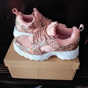 Mauve and Snake Skin Sneakers